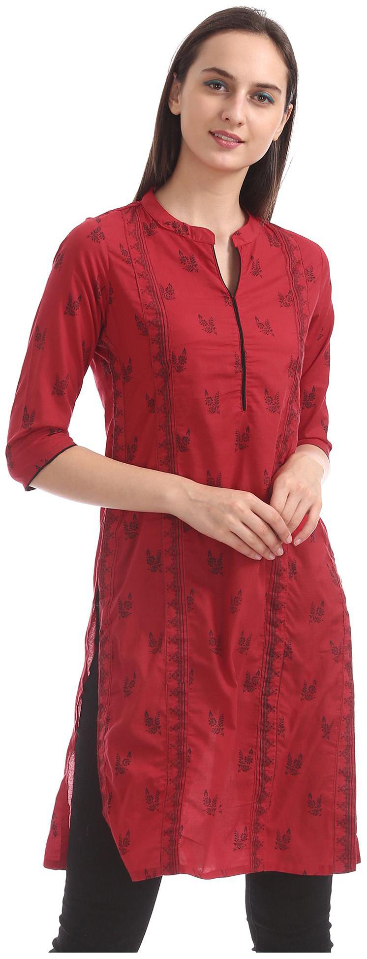 

Karigari Women Red Printed Straight Kurta