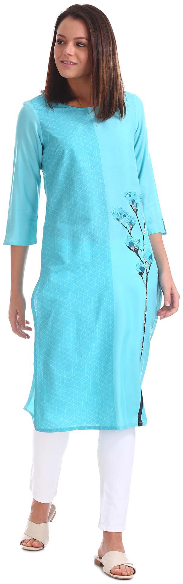 

Karigari Women Blue Printed Straight Kurta