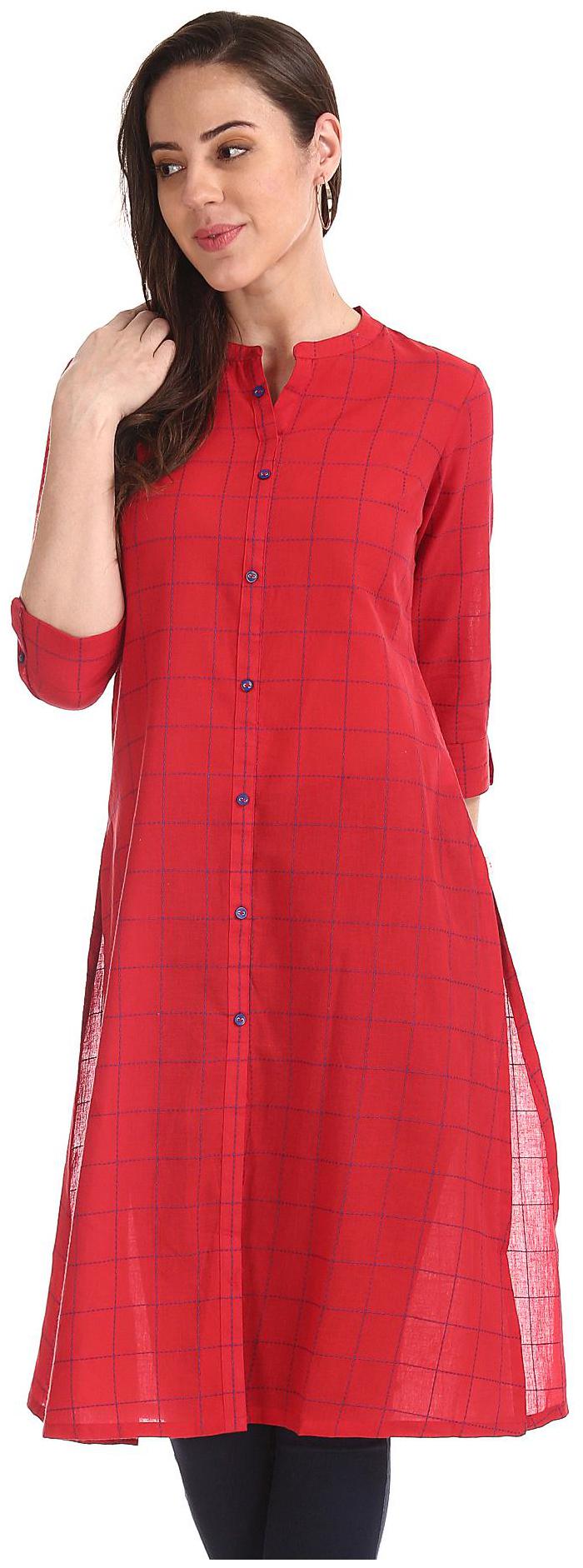 

Karigari Women Red Colorblocked Straight Kurta