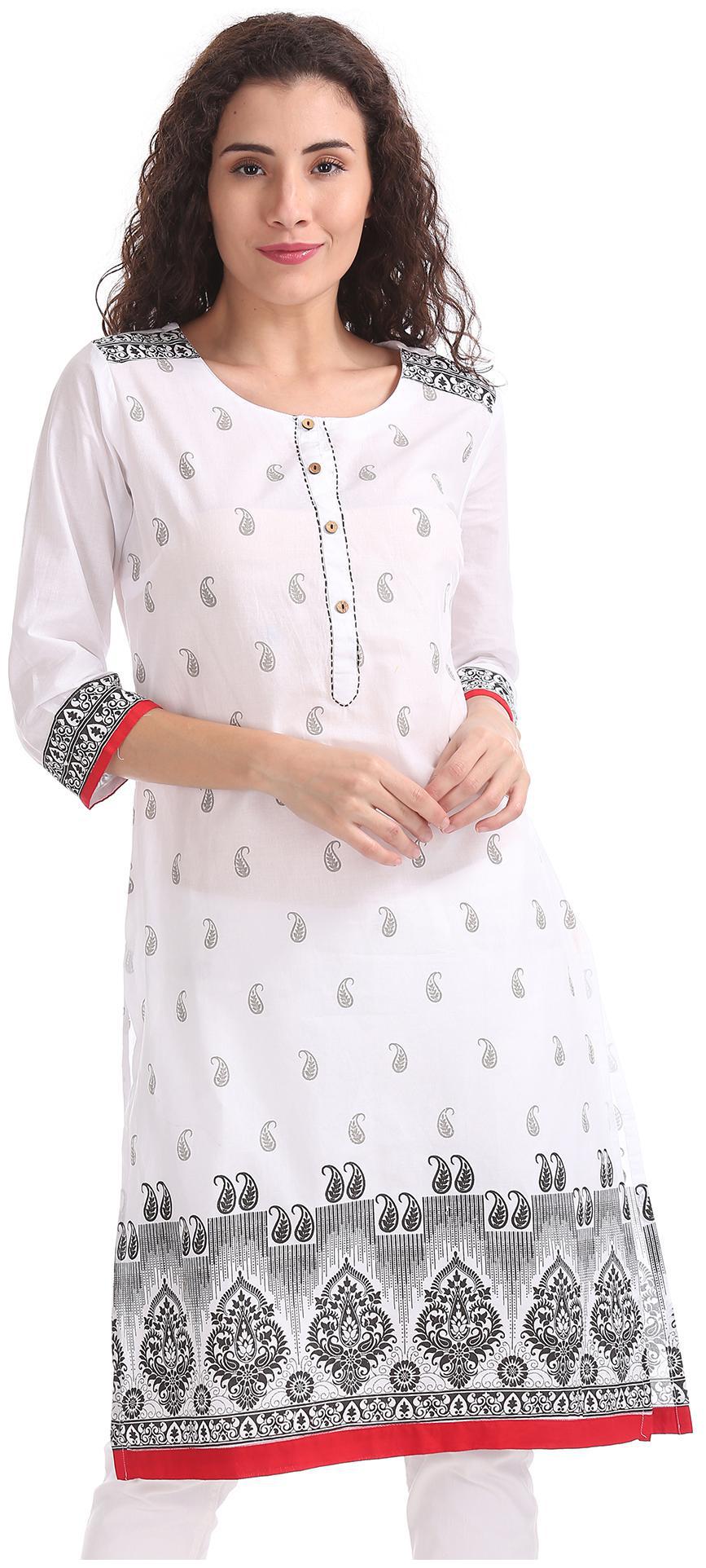 

Karigari Women White Printed Straight Kurta