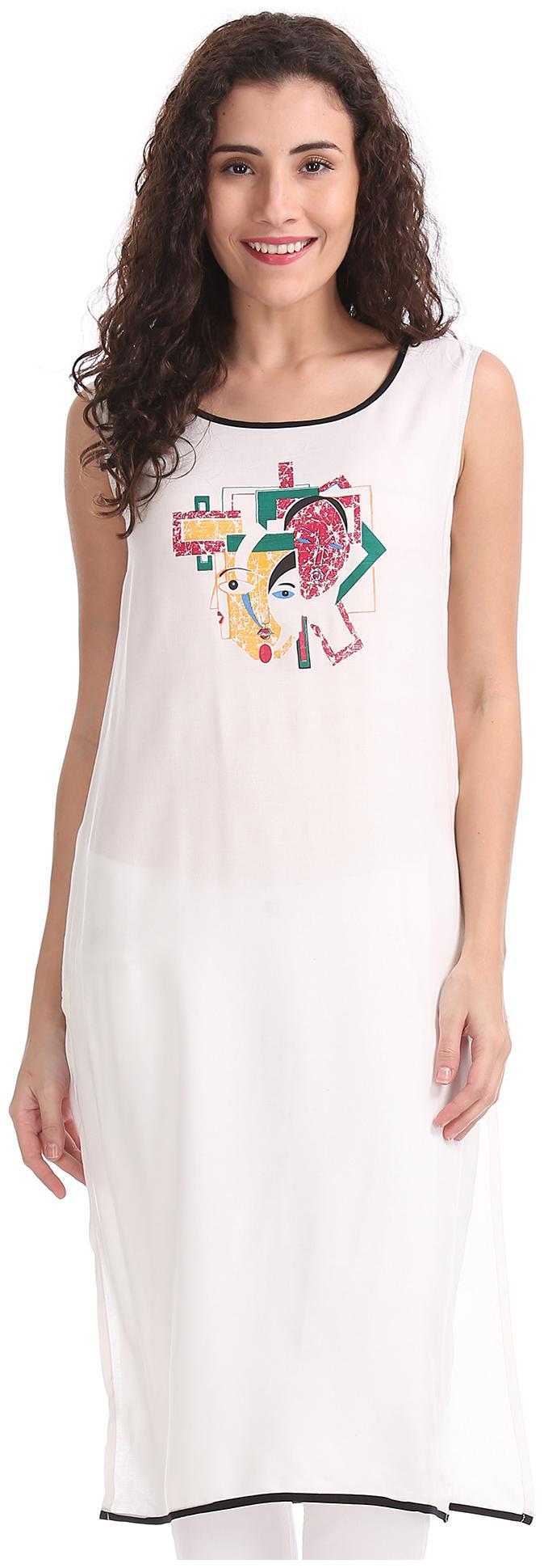 

Karigari Women White Printed Straight Kurta