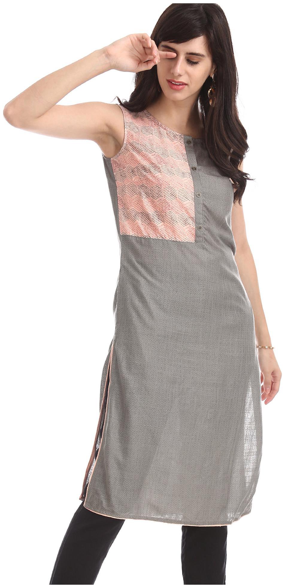 

Karigari Women Grey Printed Straight Kurta
