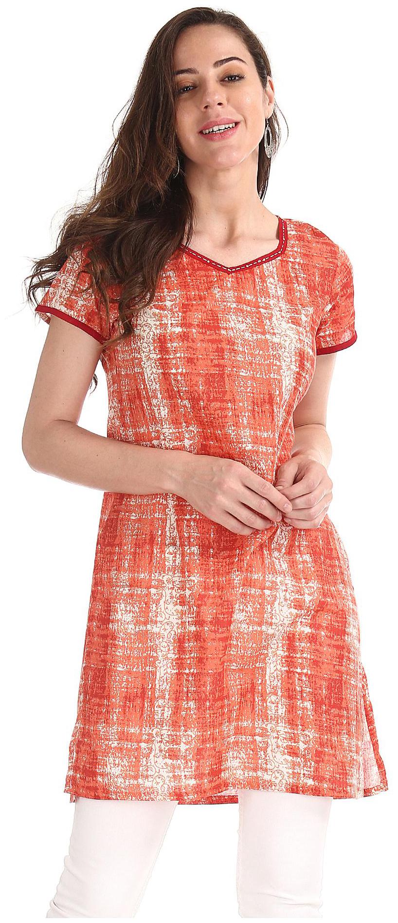 

Karigari Women Orange Printed Straight Kurta