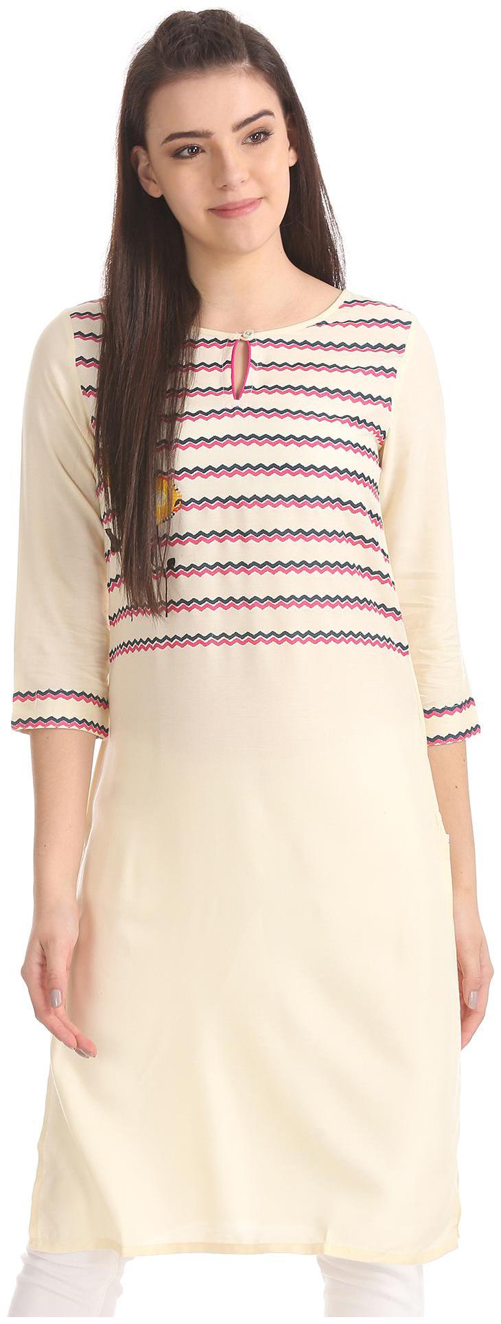 

Karigari Women Beige Printed Straight Kurta