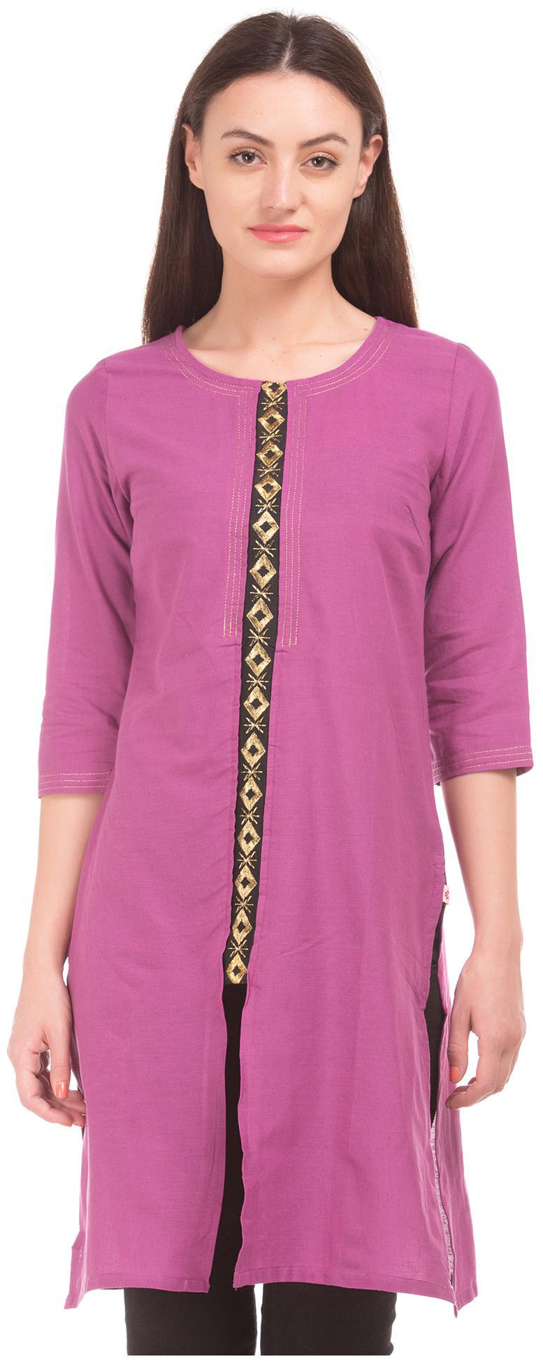 

Karigari Women Purple Embroidered Straight Kurta
