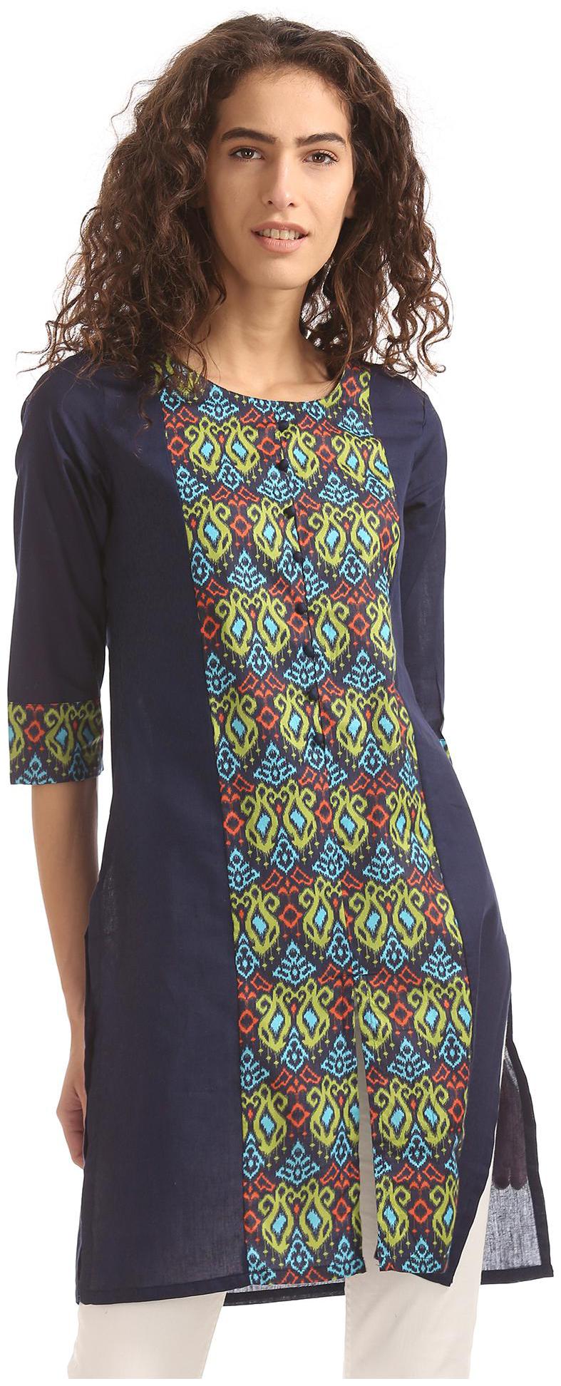 

Karigari Women Blue Printed Straight Kurta