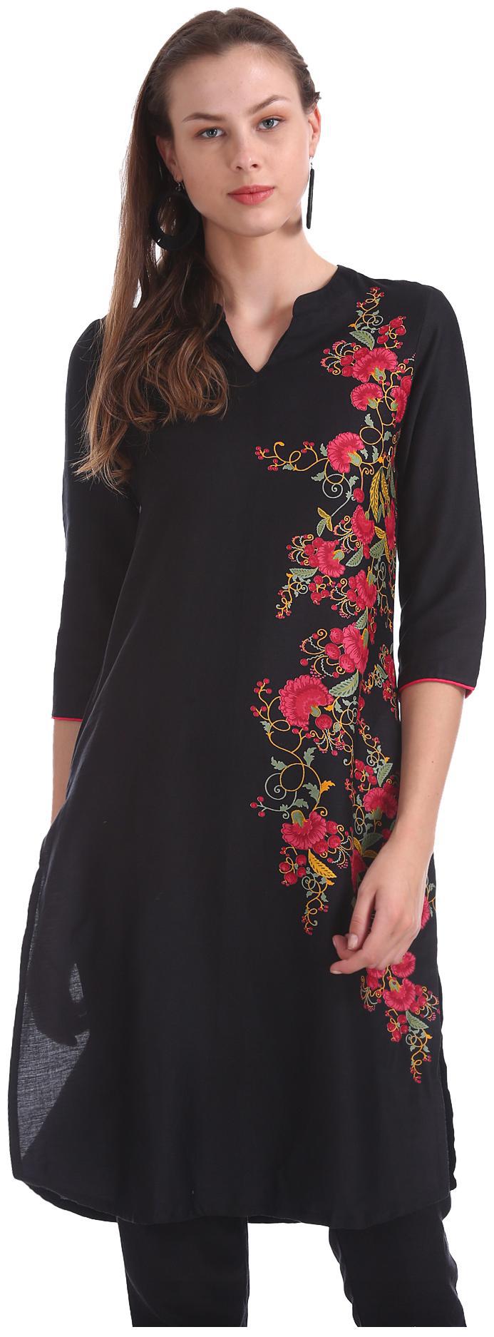 

Karigari Women Black Printed Straight Kurta