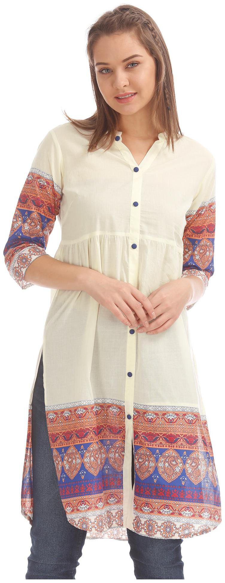 

Karigari Women White Printed Straight Kurta