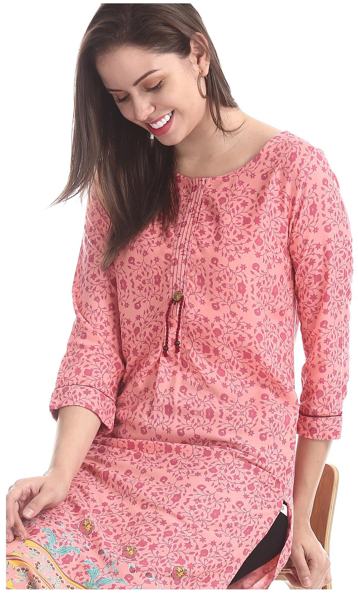 

Karigari Women Pink Printed Straight Kurta