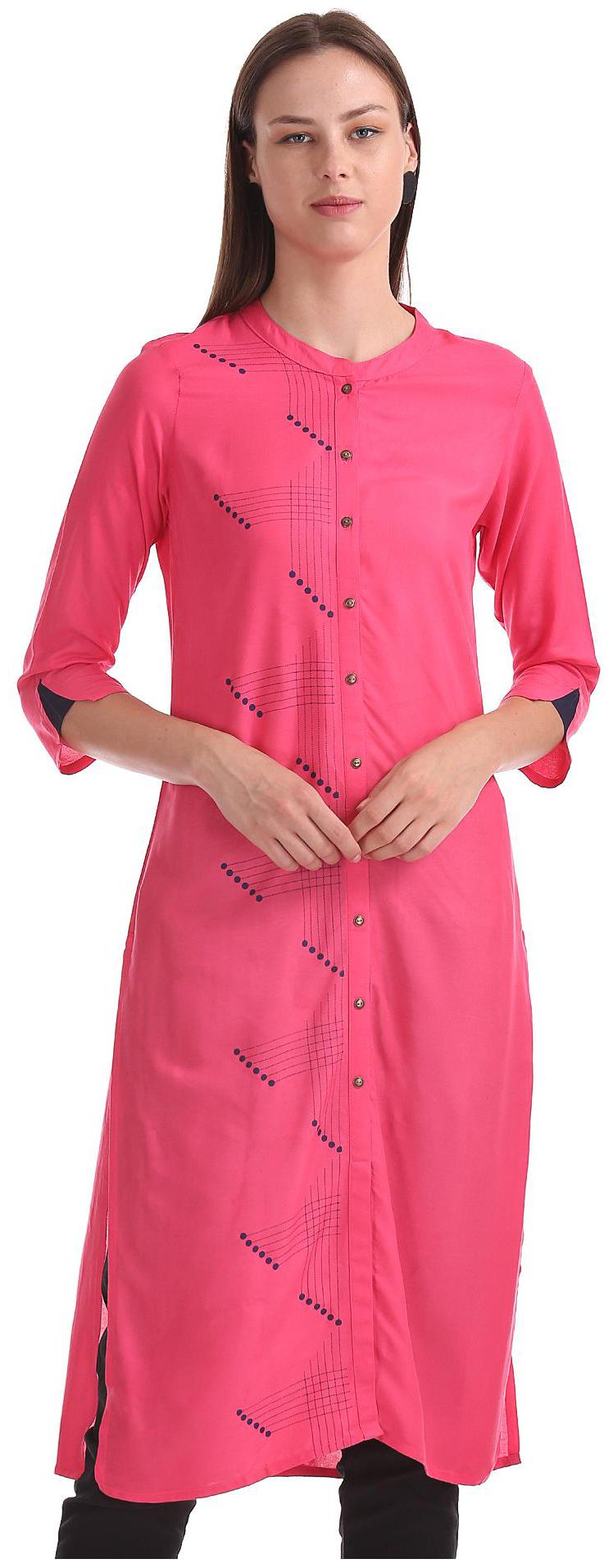

Karigari Women Pink Printed Straight Kurta