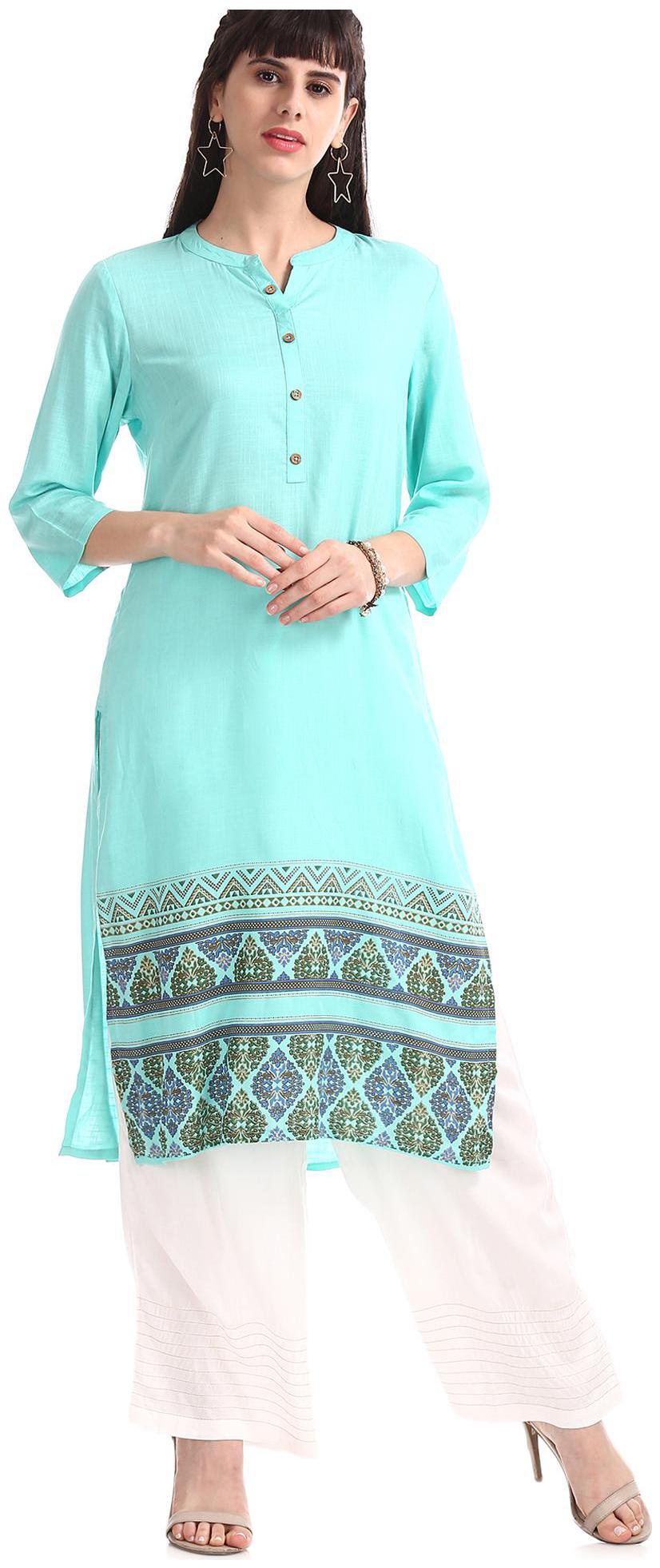 

Karigari Women Green Printed Straight Kurta