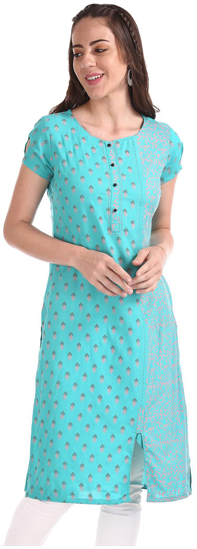 

Karigari Women Green Printed Straight Kurta