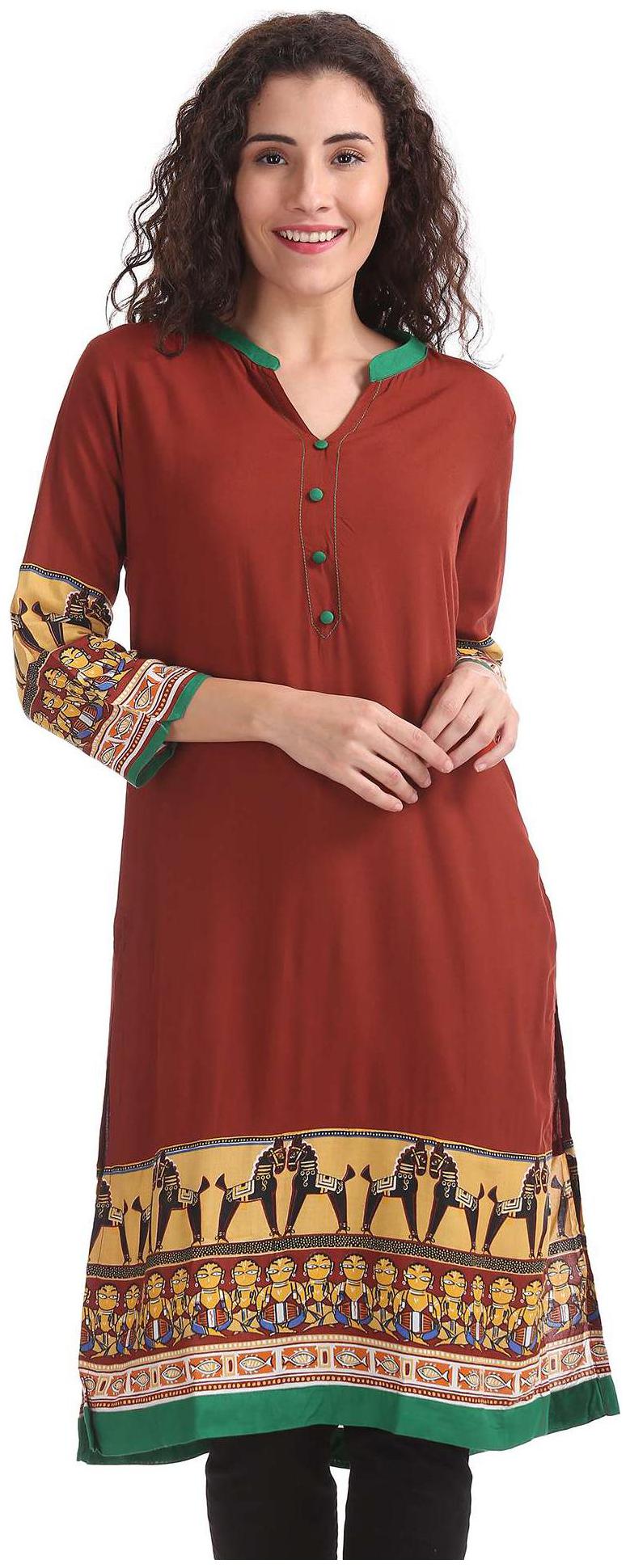 

Karigari Women Brown Printed Straight Kurta