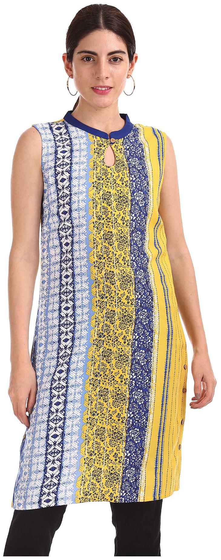 

Karigari Women Yellow Printed Straight Kurta