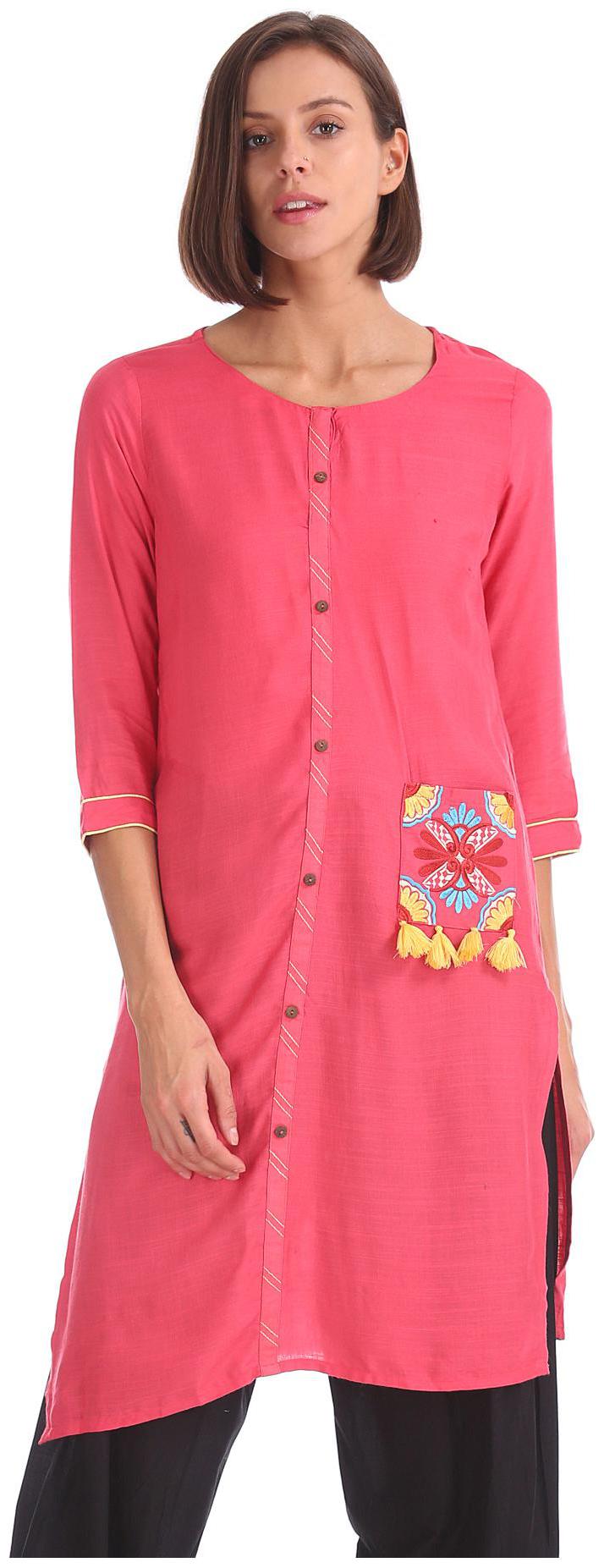 

Karigari Women Pink Solid Straight Kurta