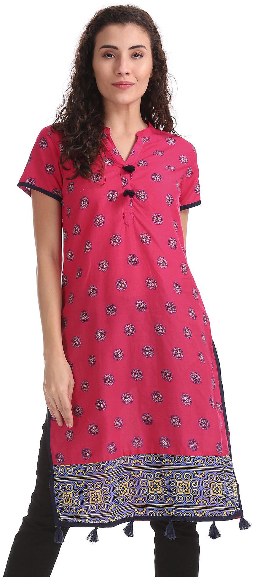 

Karigari Women Pink Printed Straight Kurta