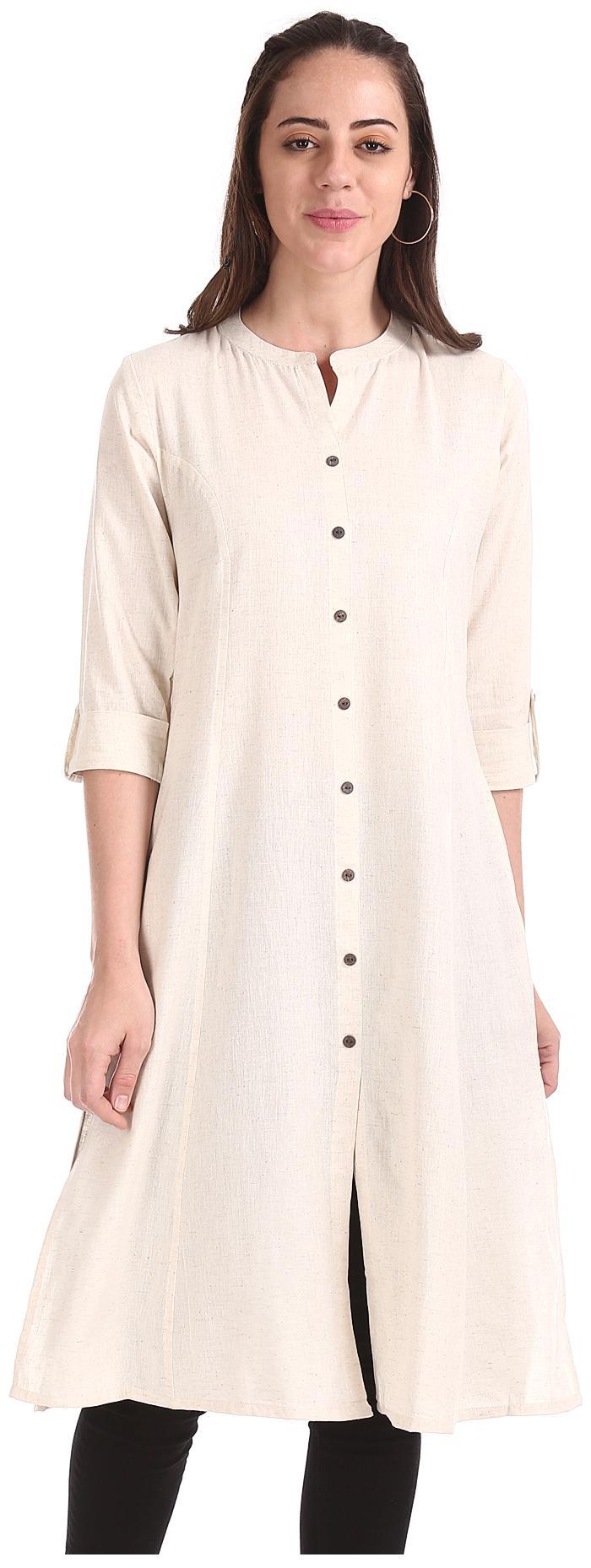 

Karigari Women White Solid Straight Kurta