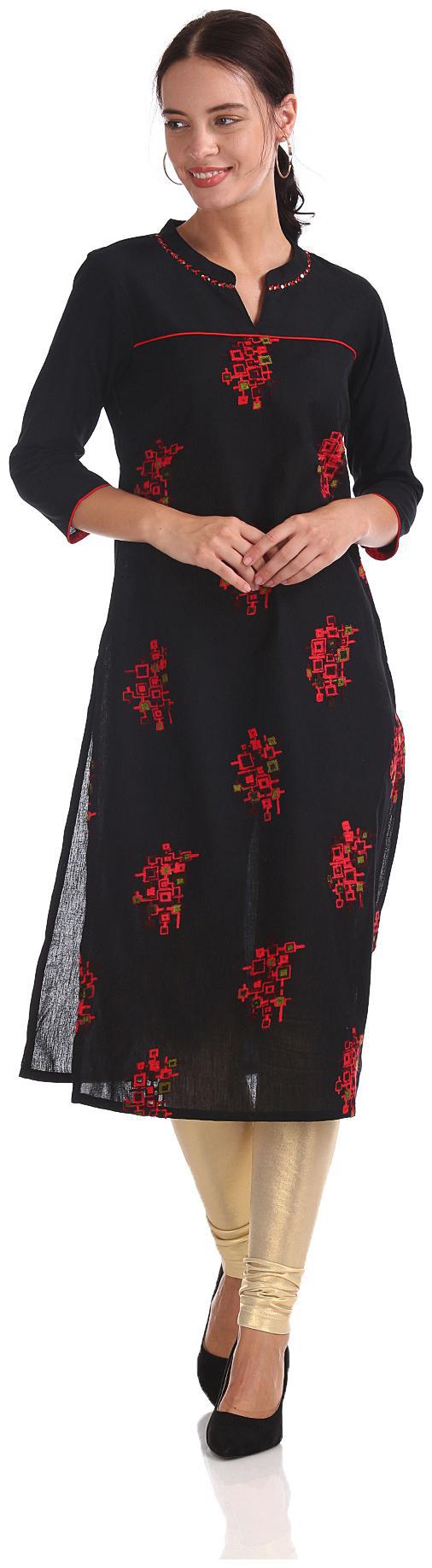 

Karigari Women Black Embroidered Straight Kurta
