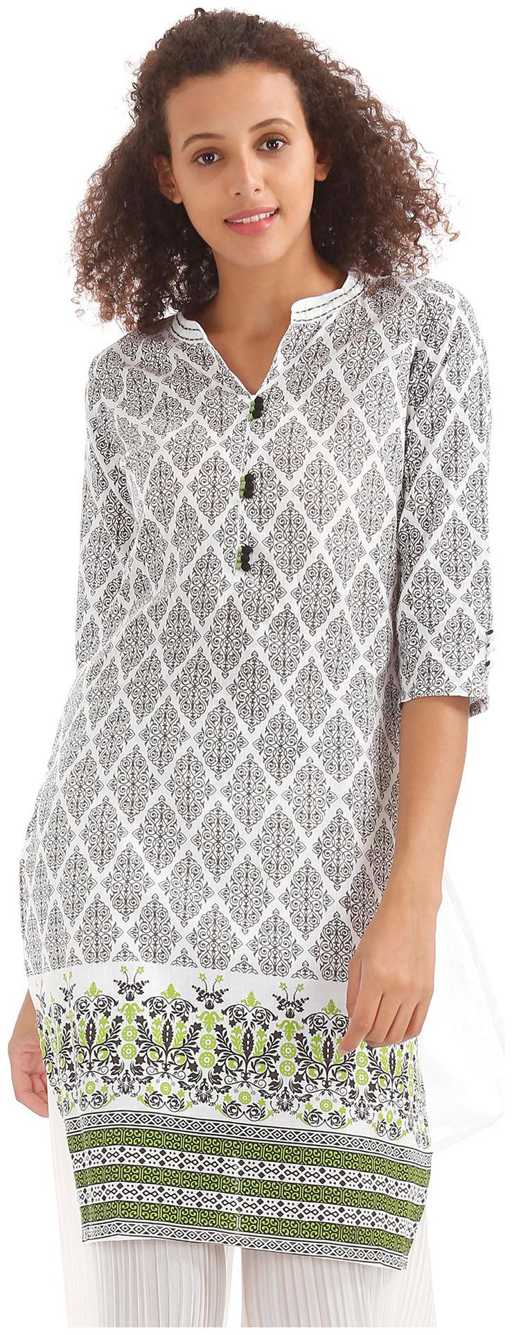 

Karigari Women White Printed Straight Kurta