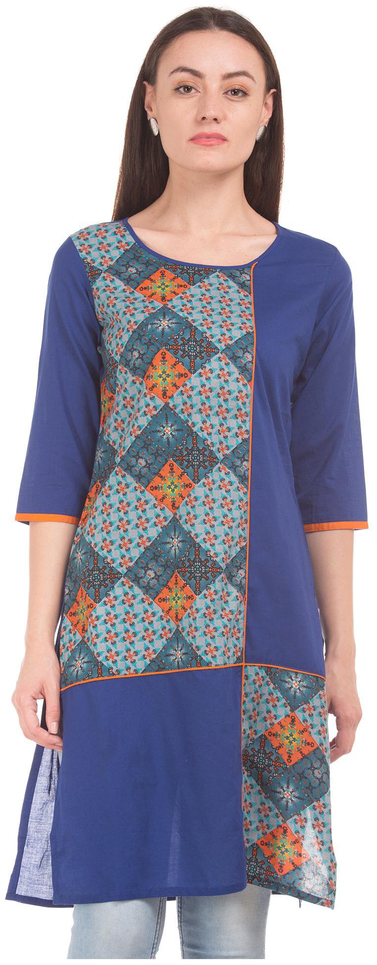 

Karigari Women Blue Printed Straight Kurta