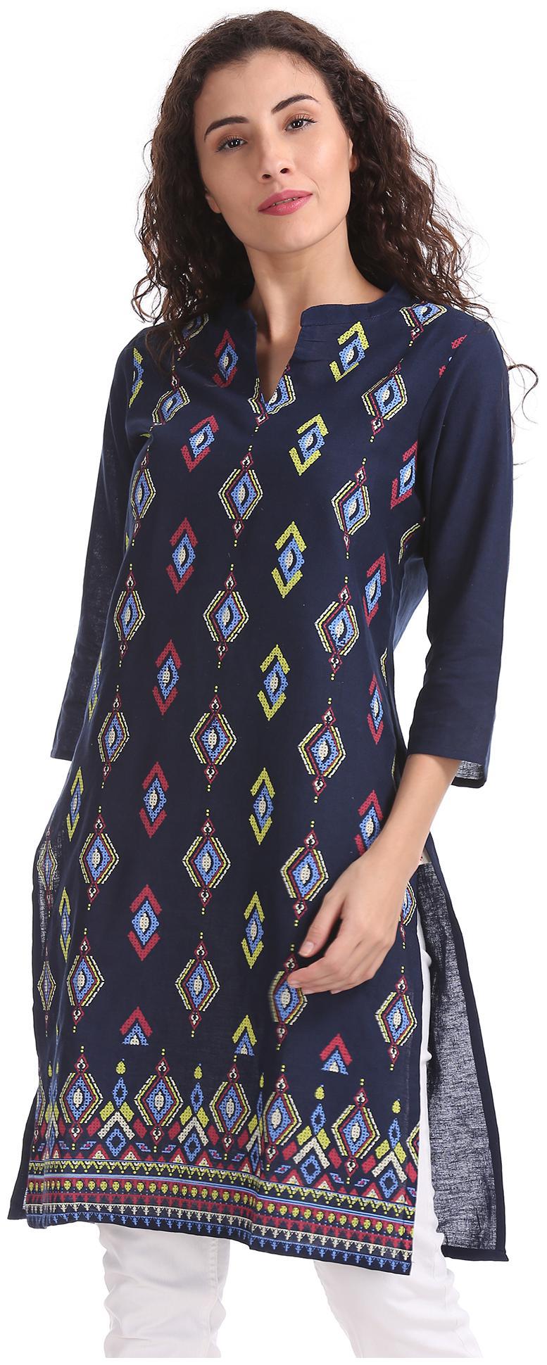 

Karigari Women Blue Printed Straight Kurta