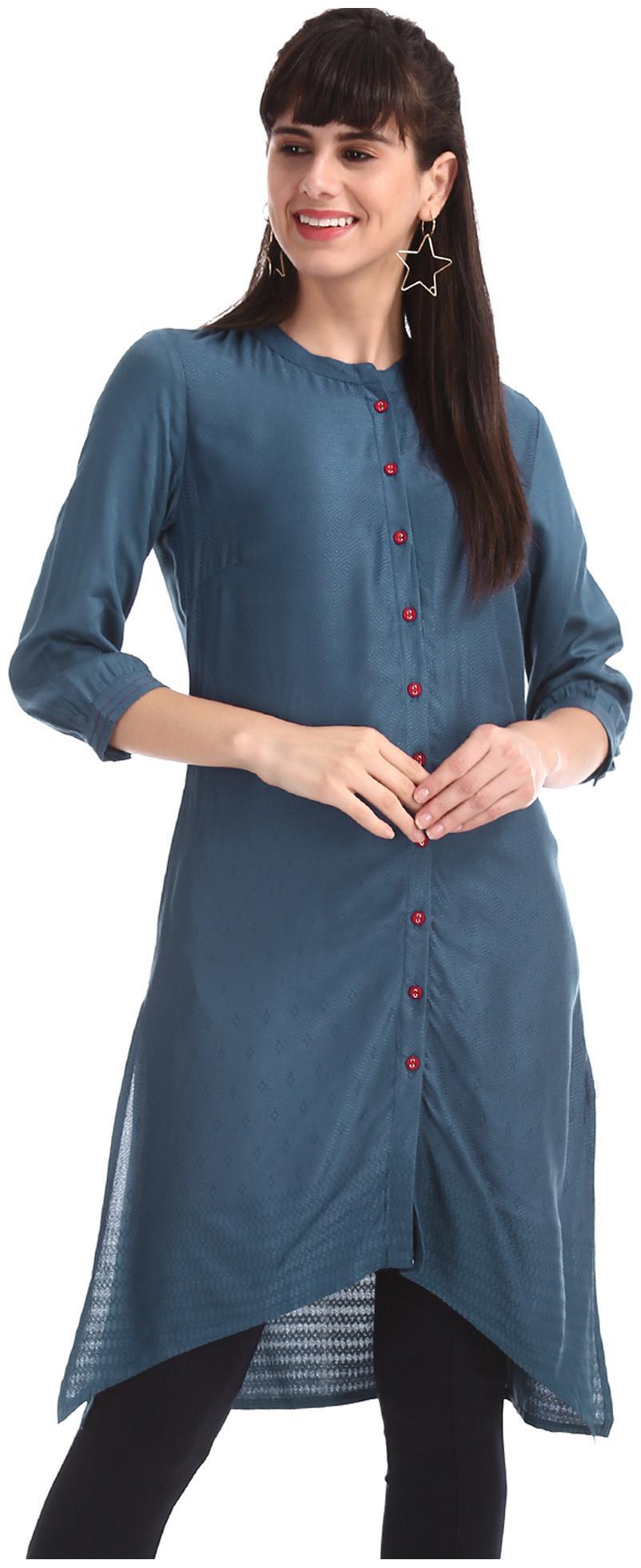 

Karigari Women Blue Solid Straight Kurta