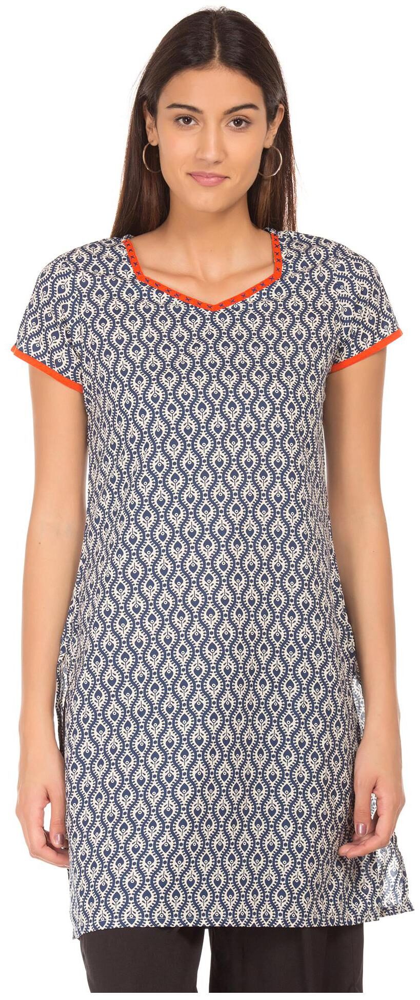 

Karigari Women Blue Printed Straight Kurta