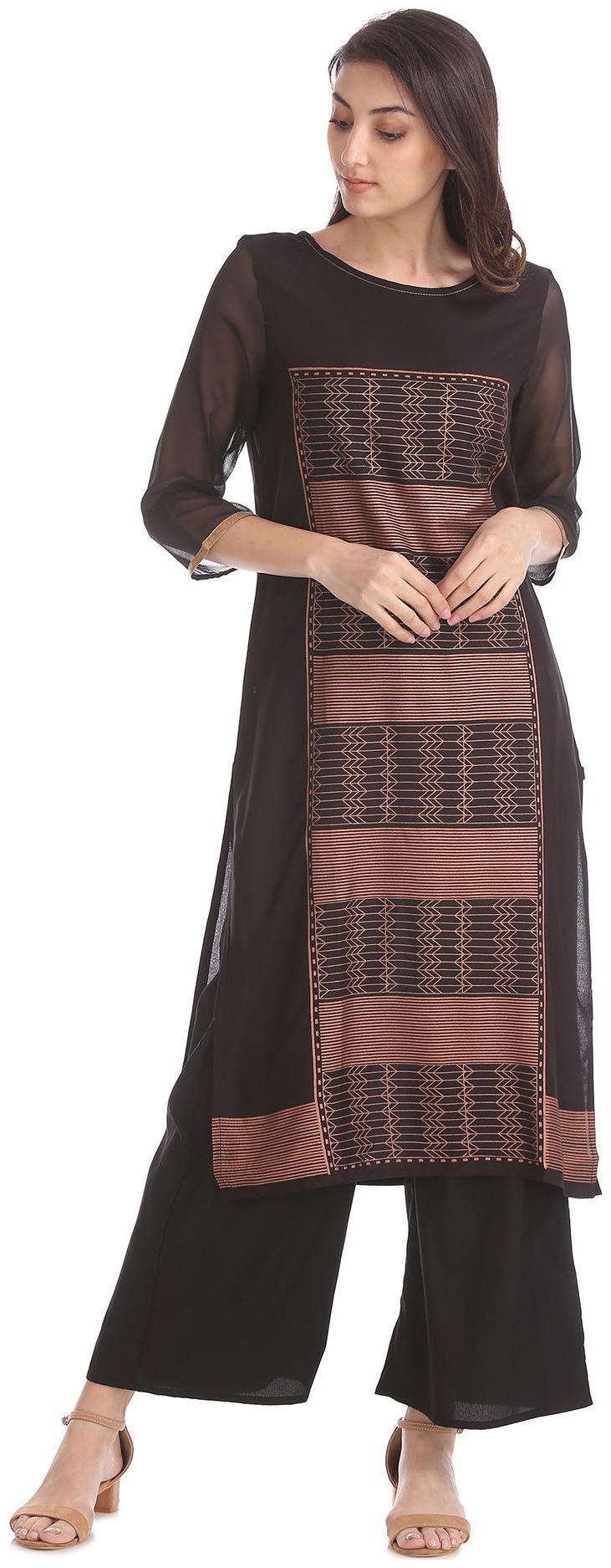 

Karigari Women Black Printed Straight Kurta