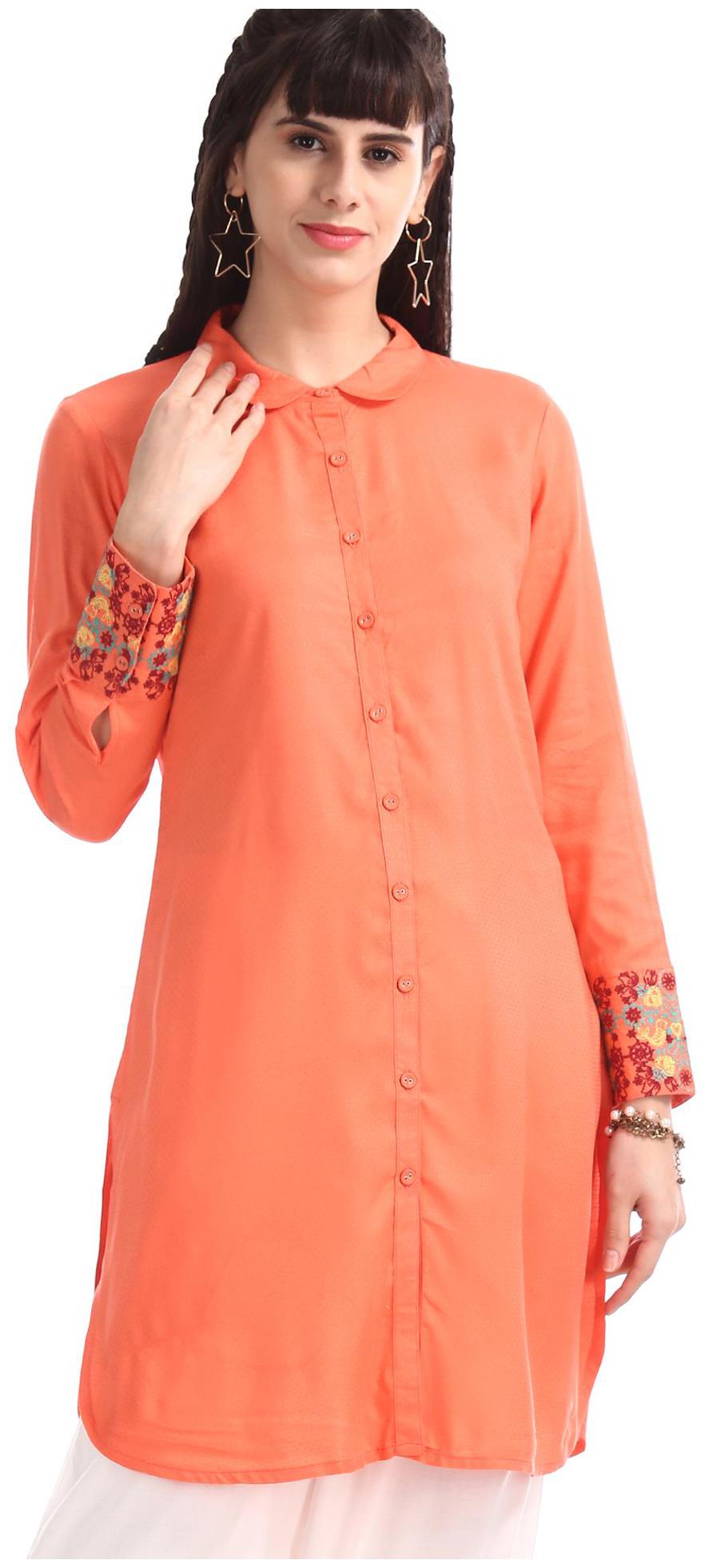 

Karigari Women Orange Solid Straight Kurta