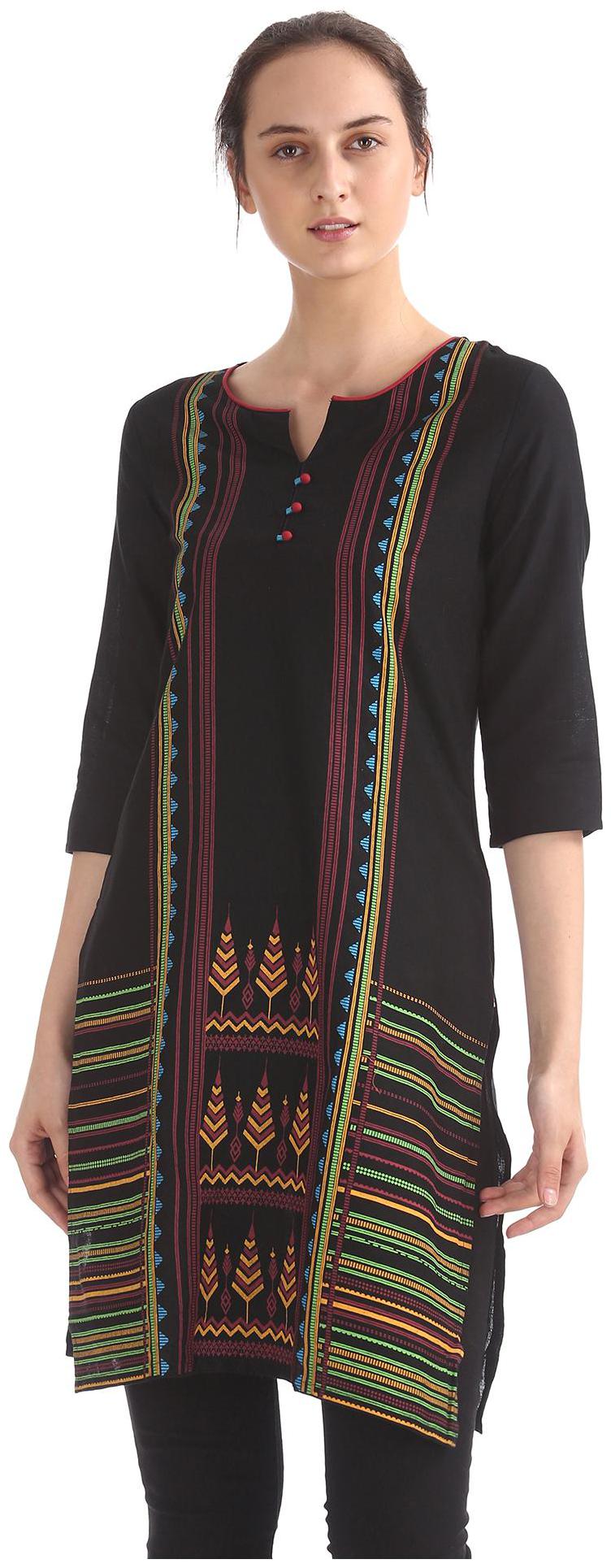 

Karigari Women Black Printed Straight Kurta