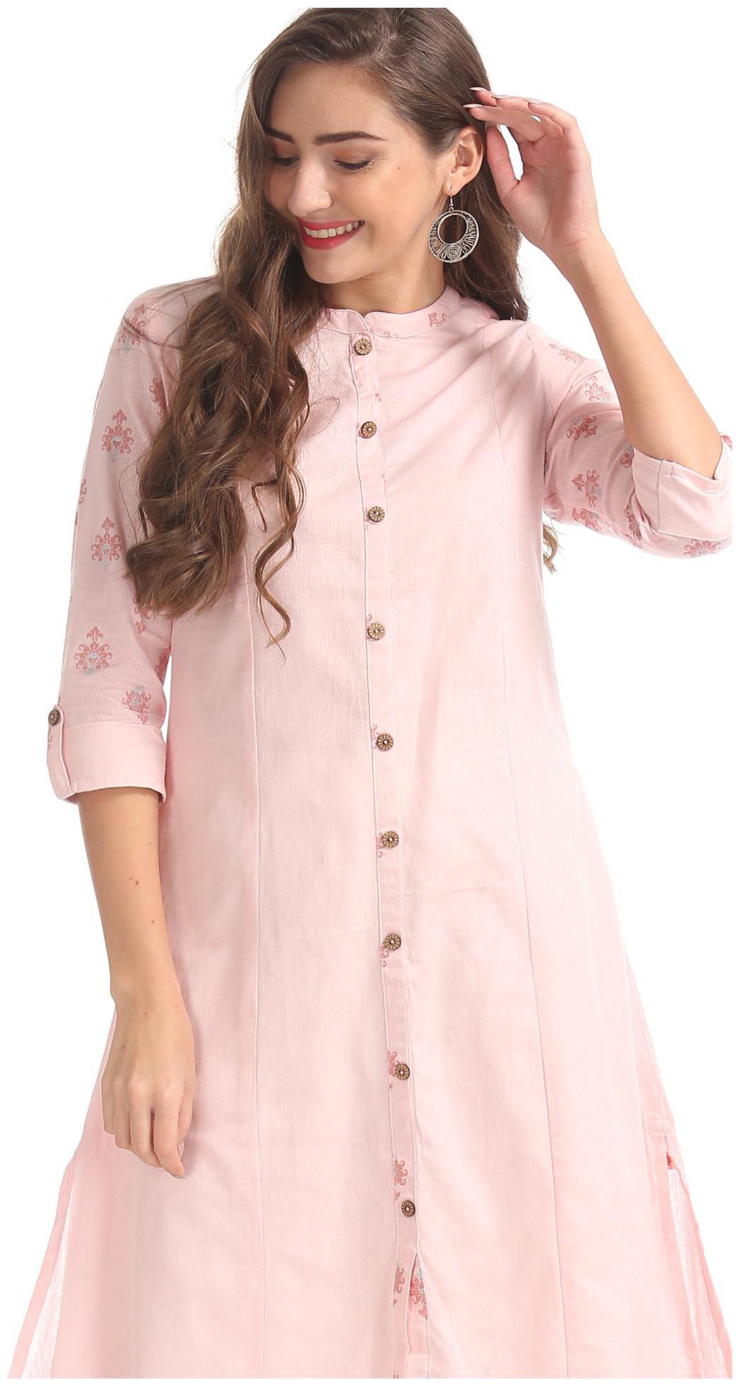 

Karigari Women Pink Printed Straight Kurta