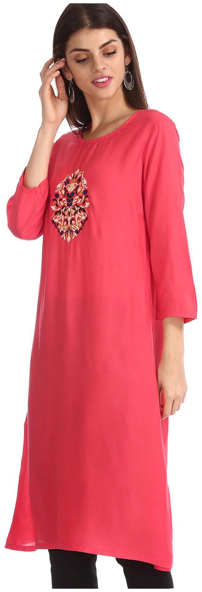 

Karigari Women Pink Embroidered Straight Kurta