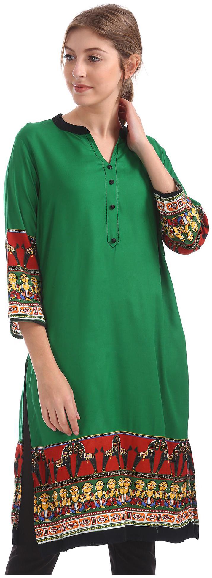 

Karigari Women Green Printed Straight Kurta