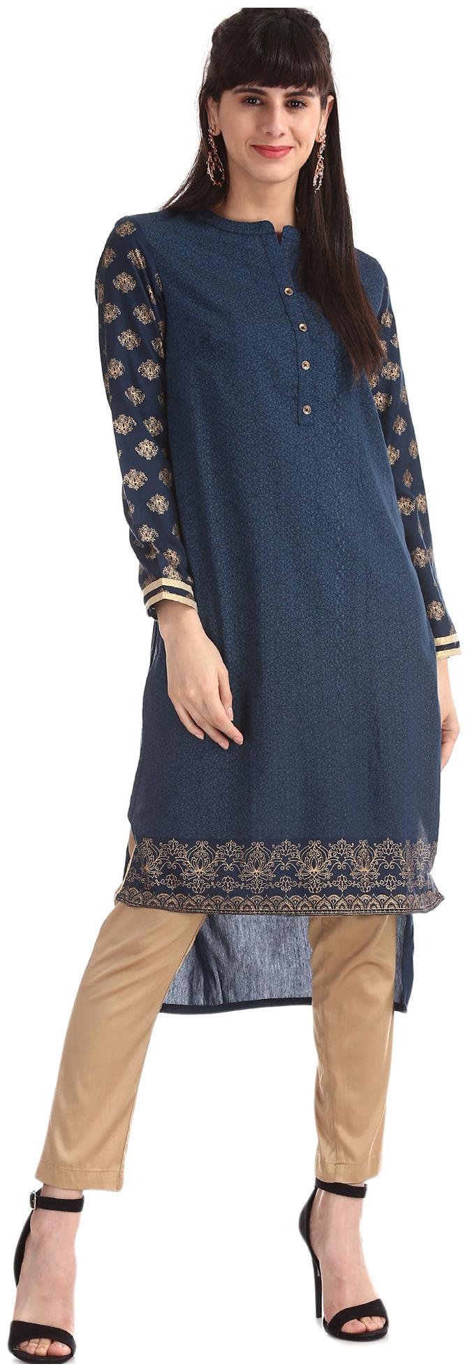 

Karigari Women Blue Printed Straight Kurta