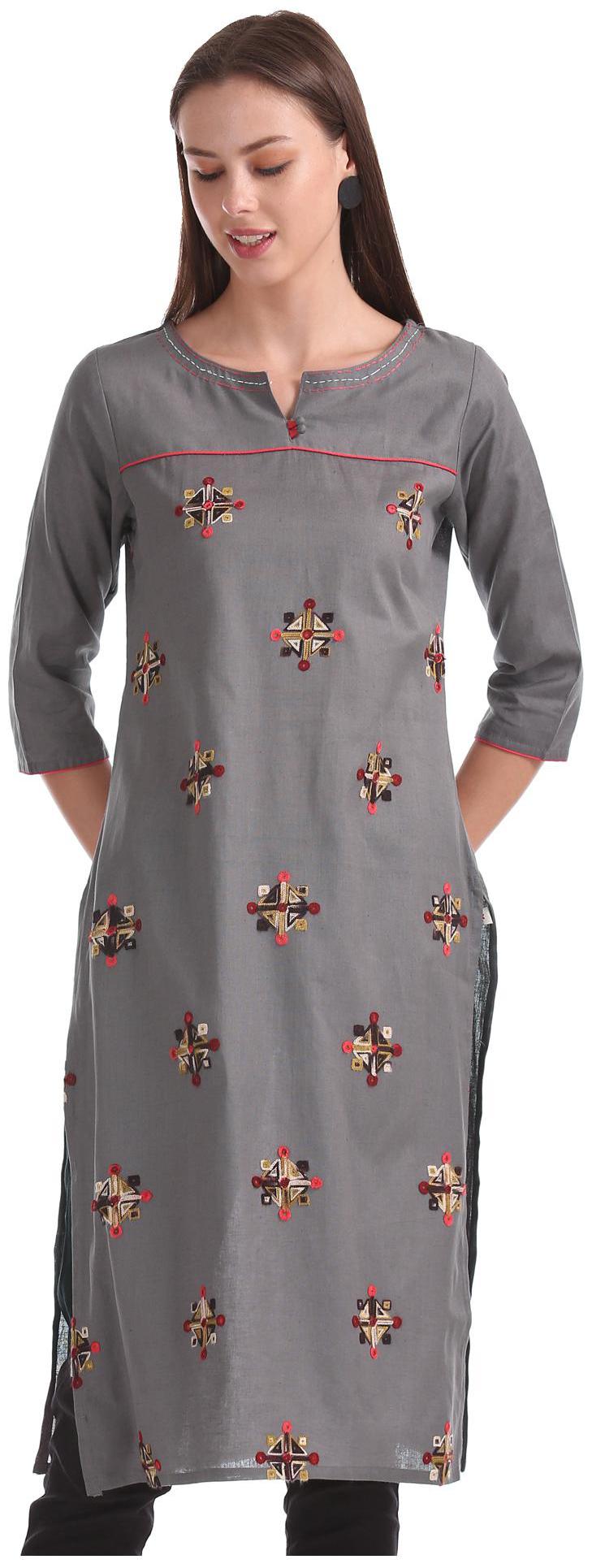 

Karigari Women Grey Embroidered Straight Kurta