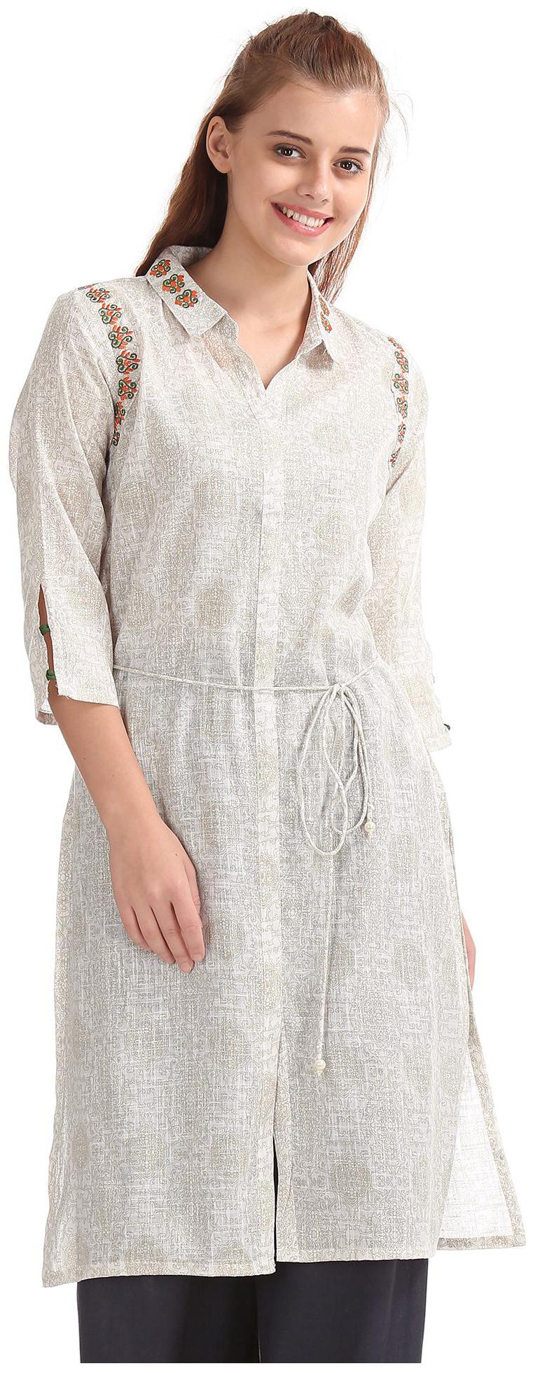 

Karigari Women White Printed Straight Kurta