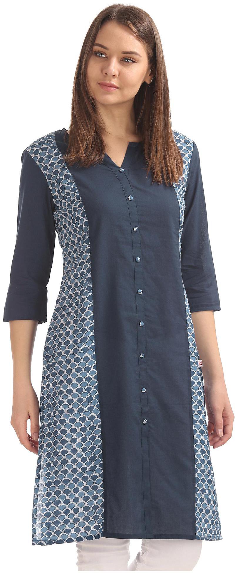

Karigari Women Blue Printed Straight Kurta