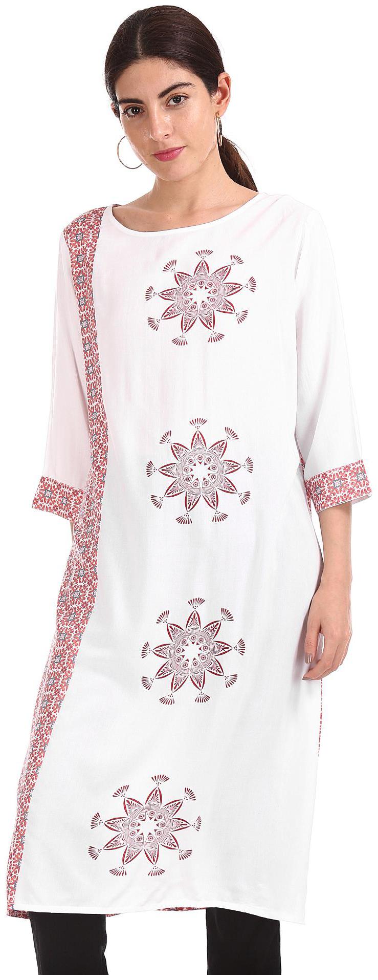 

Karigari Women White Printed Straight Kurta