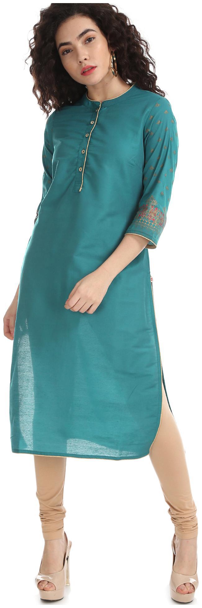 

Karigari Women Blue Printed Straight Kurta
