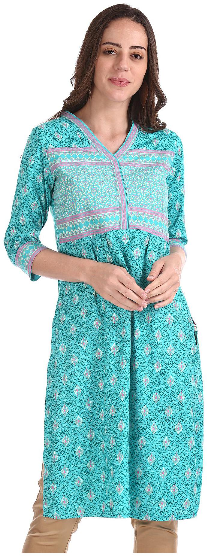 

Karigari Women Green Printed Straight Kurta