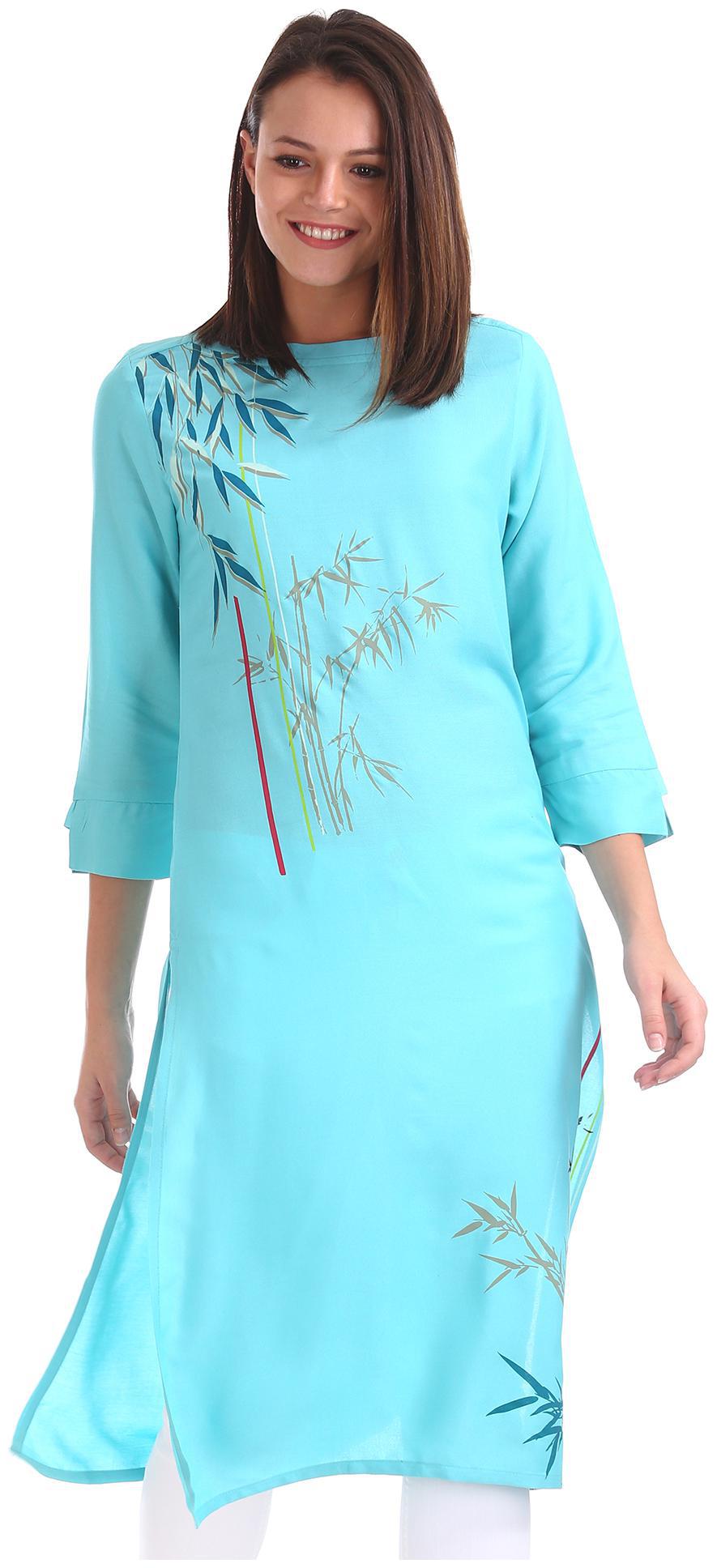 

Karigari Women Blue Printed Straight Kurta