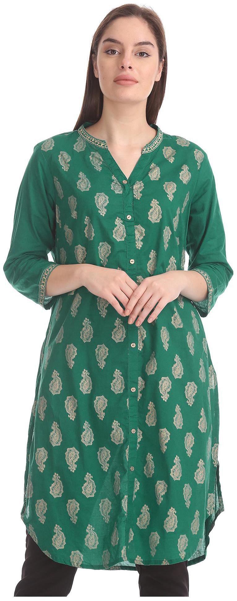 

Karigari Women Green Printed Straight Kurta