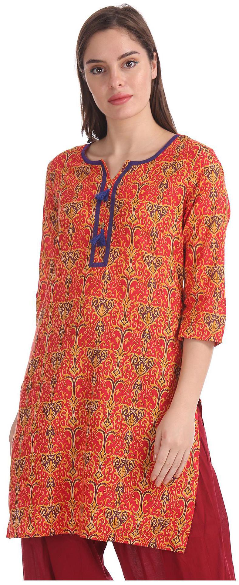 

Karigari Women Red Printed Straight Kurta