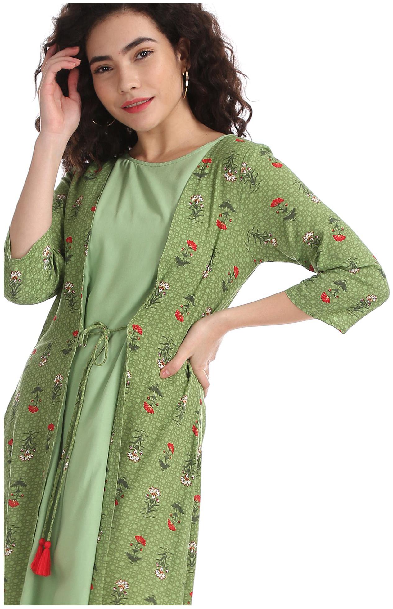 

Karigari Women Green Printed Straight Kurta
