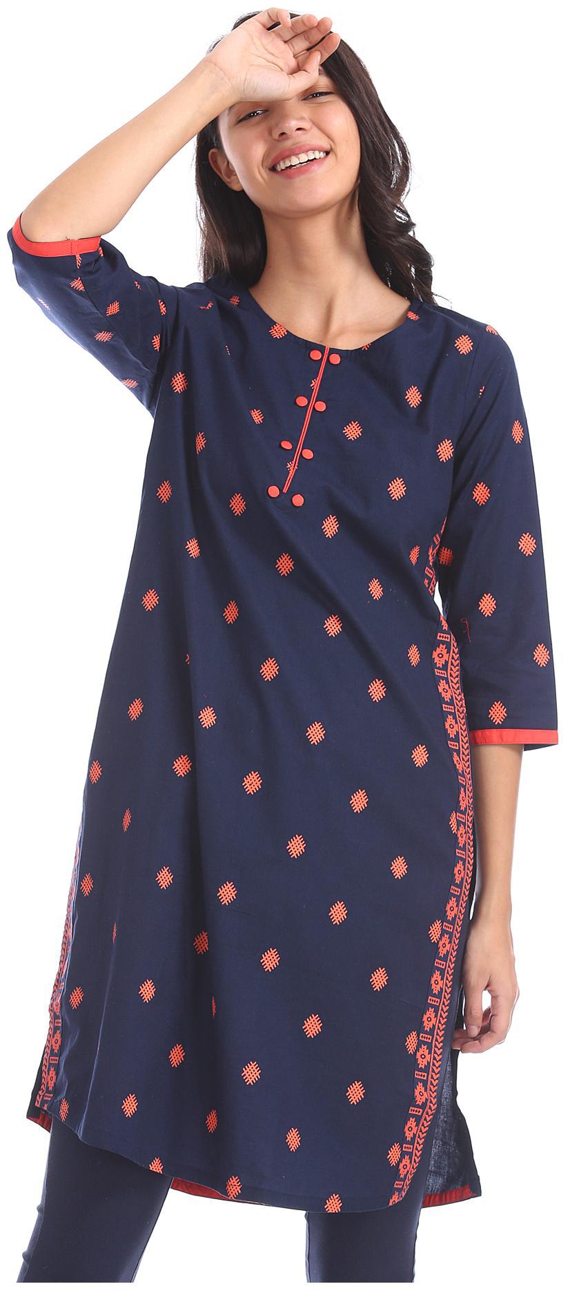 

Karigari Women Blue Printed Straight Kurta