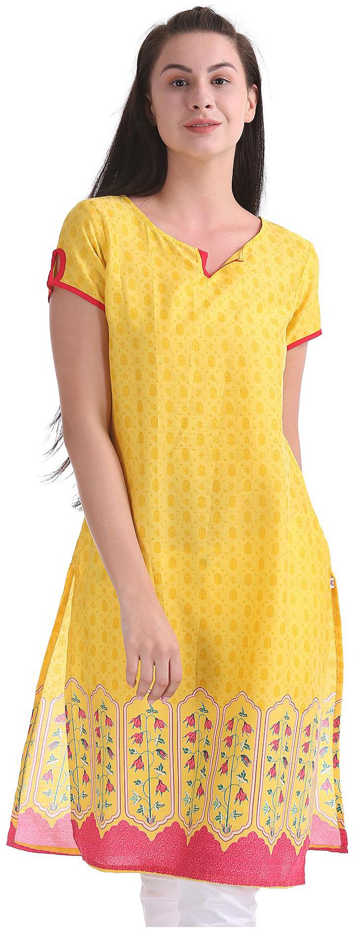 

Karigari Women Yellow Printed Straight Kurta