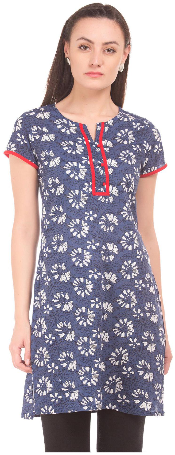 

Karigari Women Blue Printed Straight Kurta
