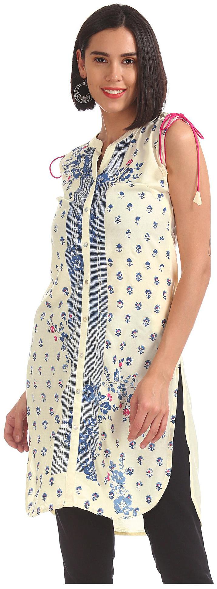 

Karigari Women White Printed Straight Kurta
