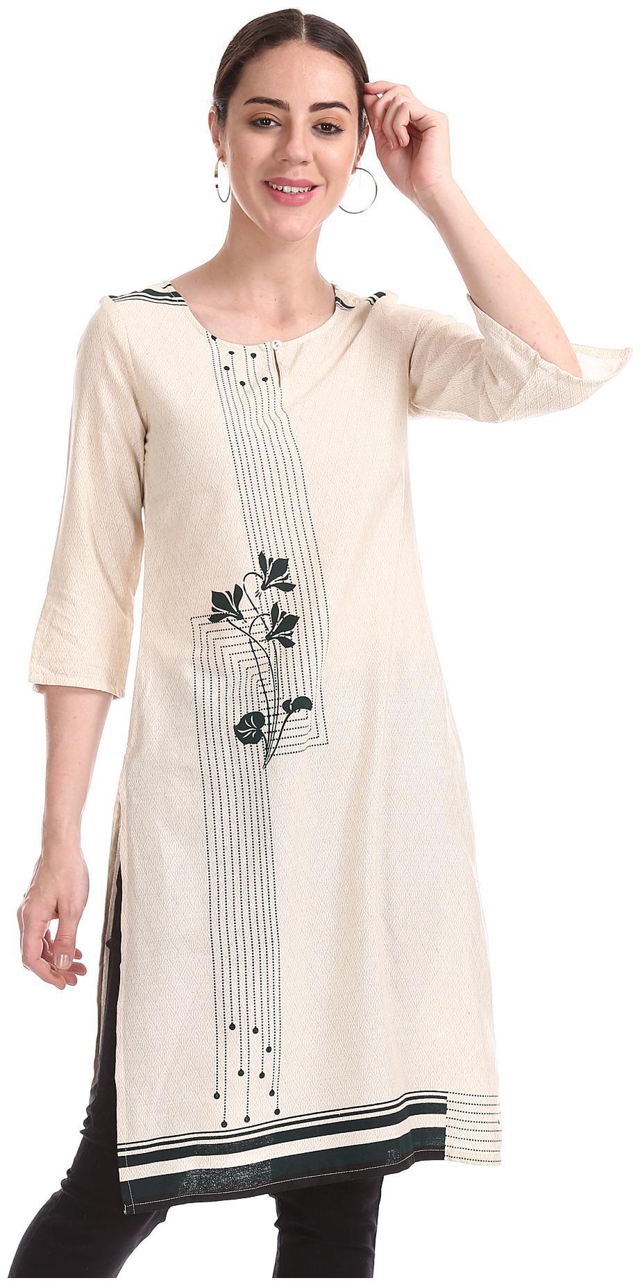 

Karigari Women White Printed Straight Kurta