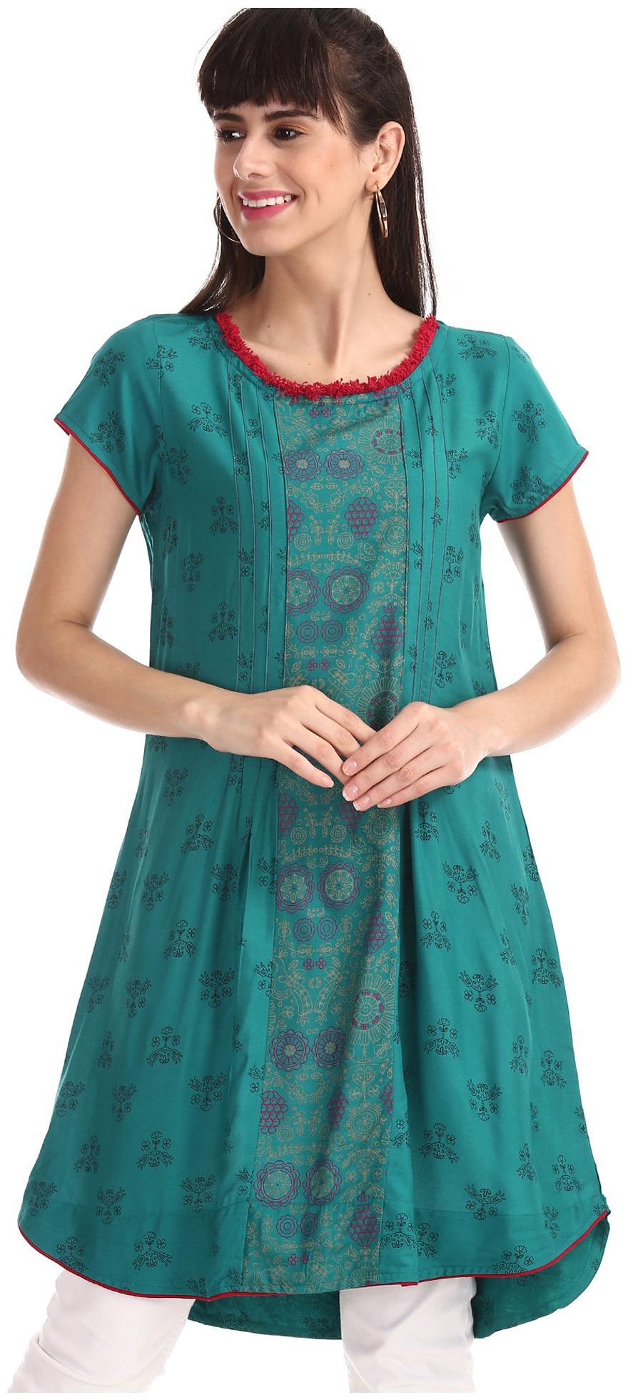 

Karigari Women Green Printed Straight Kurta